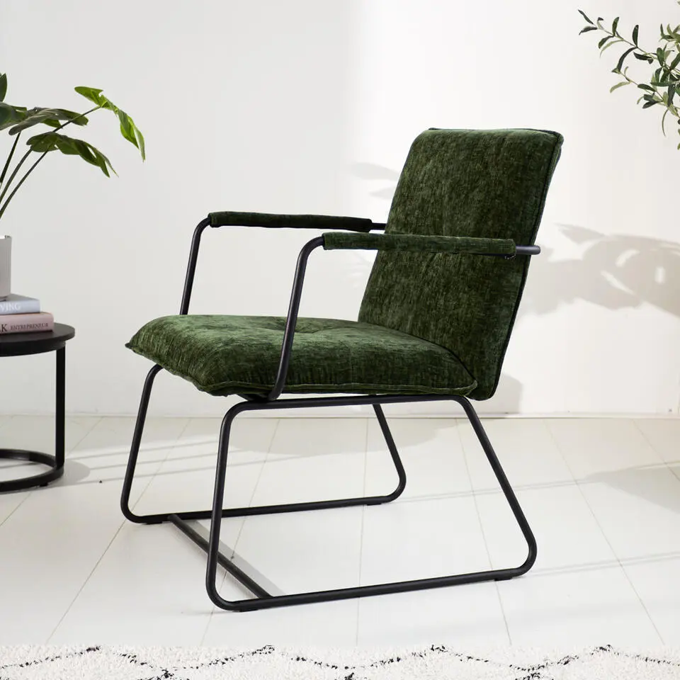 Fauteuil Hailey donkergroen chenille - Stof - Groen