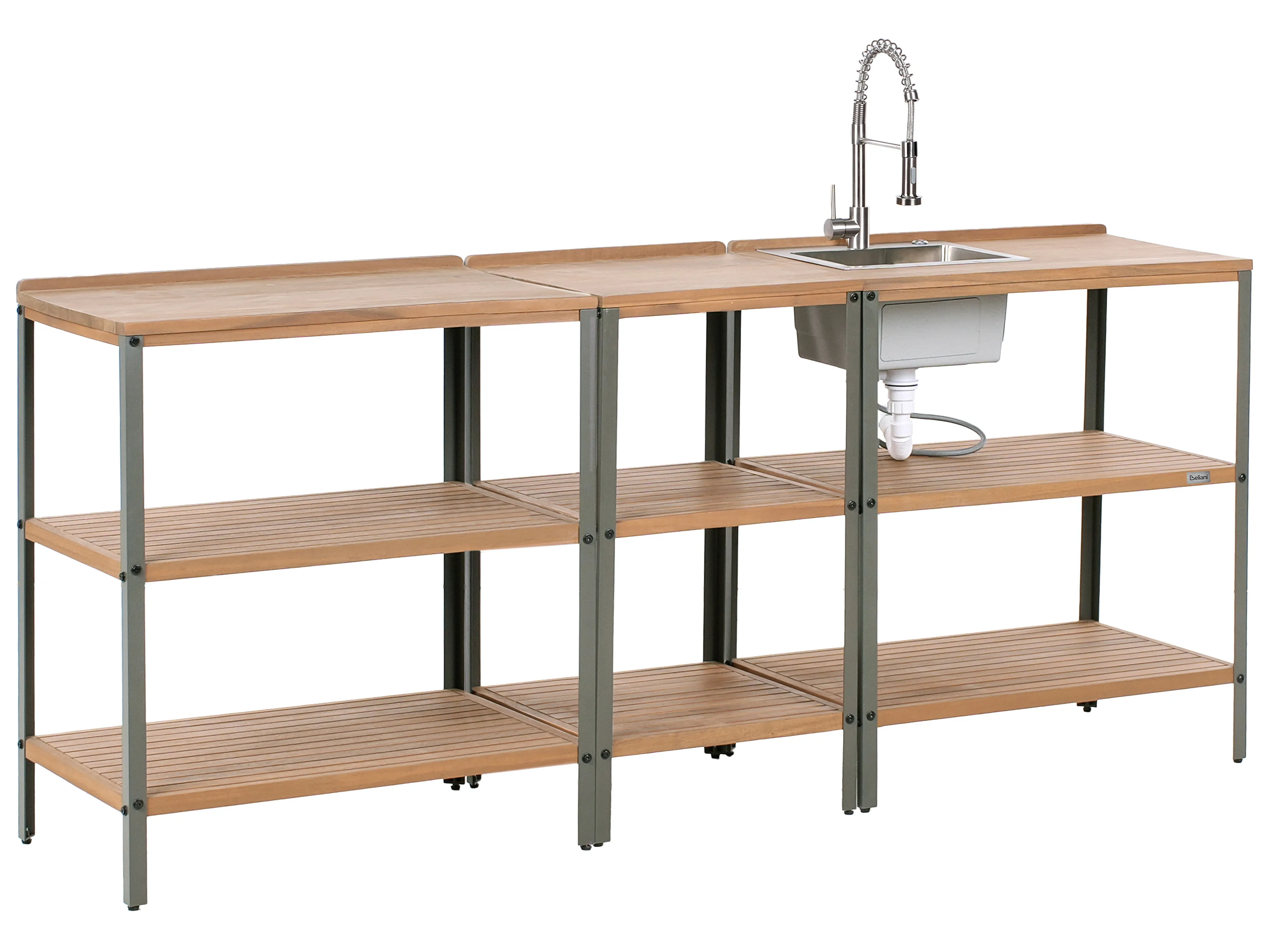 3 Piece Outdoor Kitchen Set with Sink IVREA Certified Acacia Wood Brown/ Silver