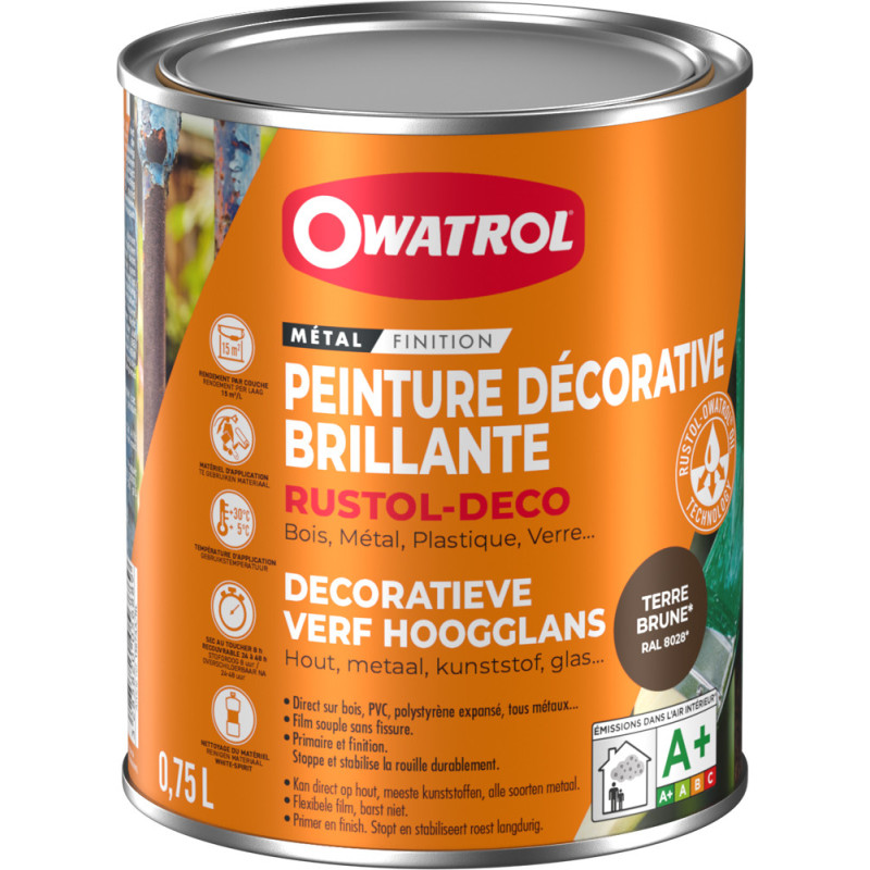 Peinture pour métal Rustol Deco brune 0,75 L OWATROL