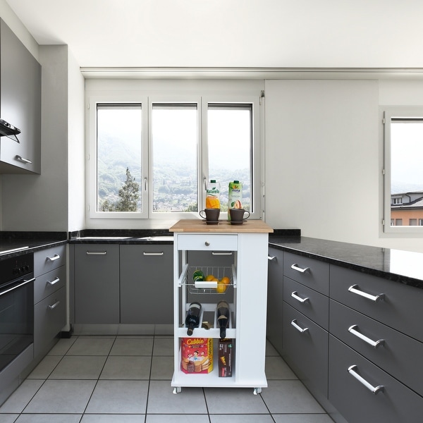 Mobile Kitchen Island with Lockable Wheels