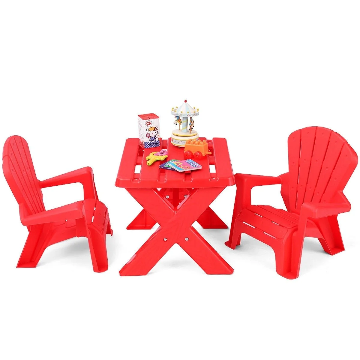 3-Piece Plastic Children Table Chair Set - Table size: 19.5'' x 16'' x 15'