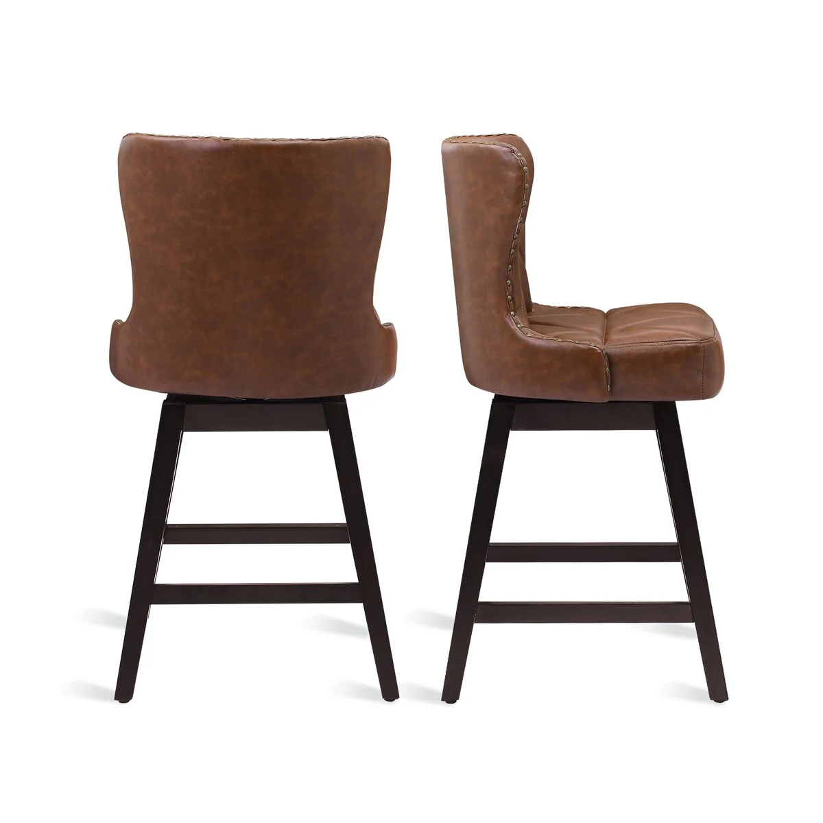 LUE BONA 26 in. Wood Frame Swivel Bar Stools with Faux Leather and Linen Upholstered Seat - 20W x 20D x 39H