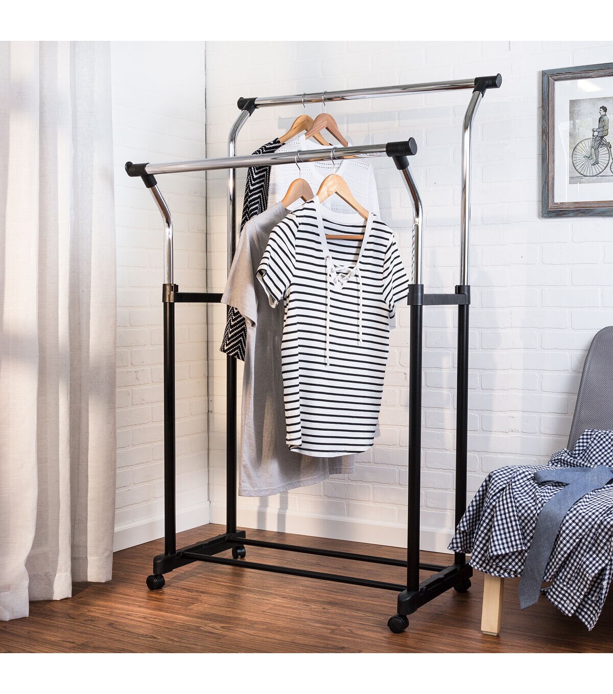 Honey Can Do 67 Chrome Heavy Duty Double Hanging Garment Rack