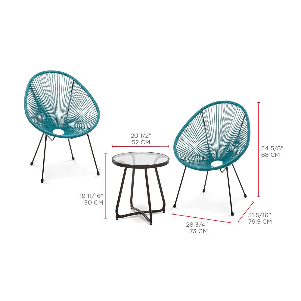 CANVAS Acapulco Wicker & Steel Outdoor Patio Chat Set w/ Glass Top, 3-pc