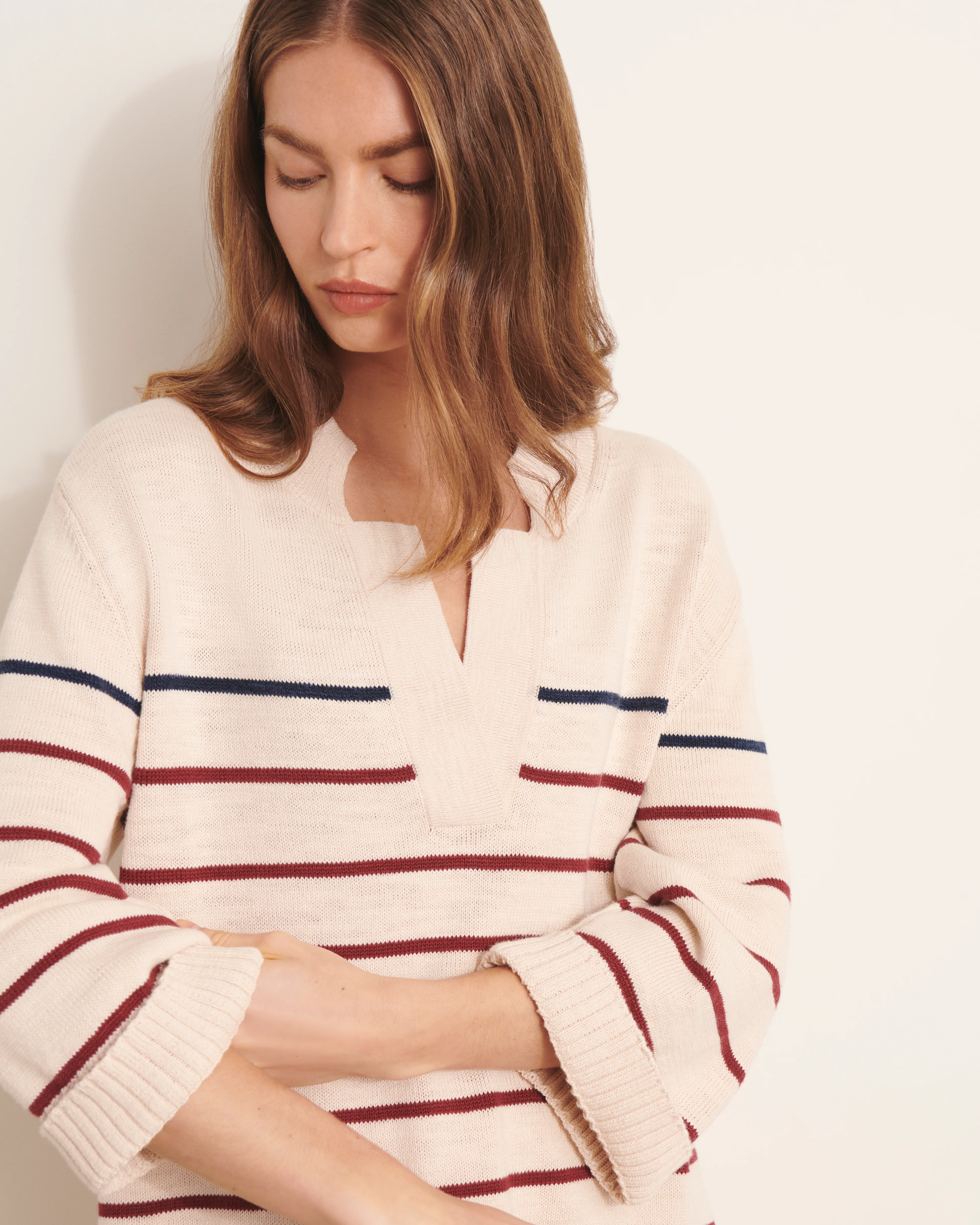 Pull marinière beige en maille AVEIRO13/13162/771