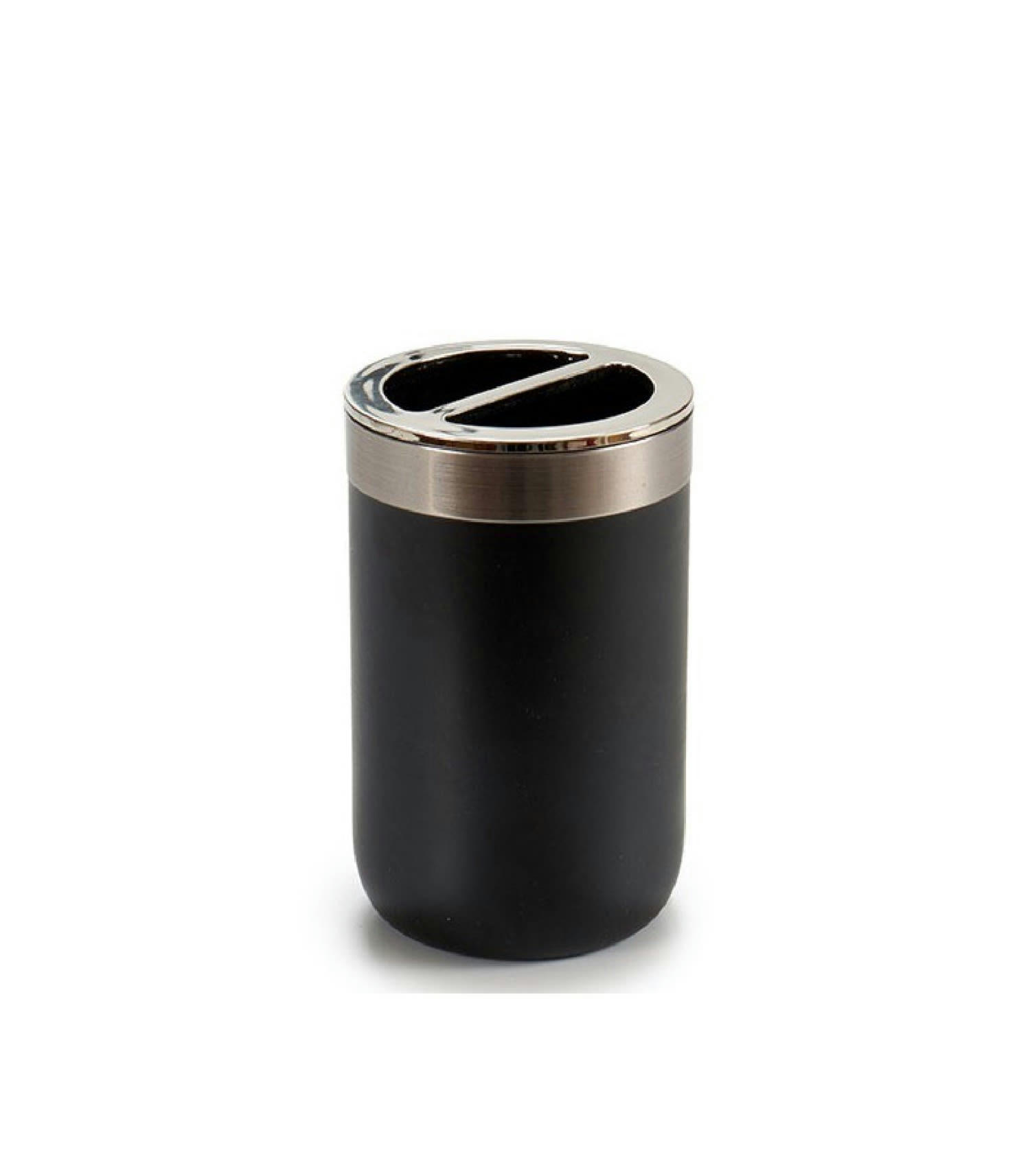 ROND - Porte brosse à dents rond en inox et plastique noir