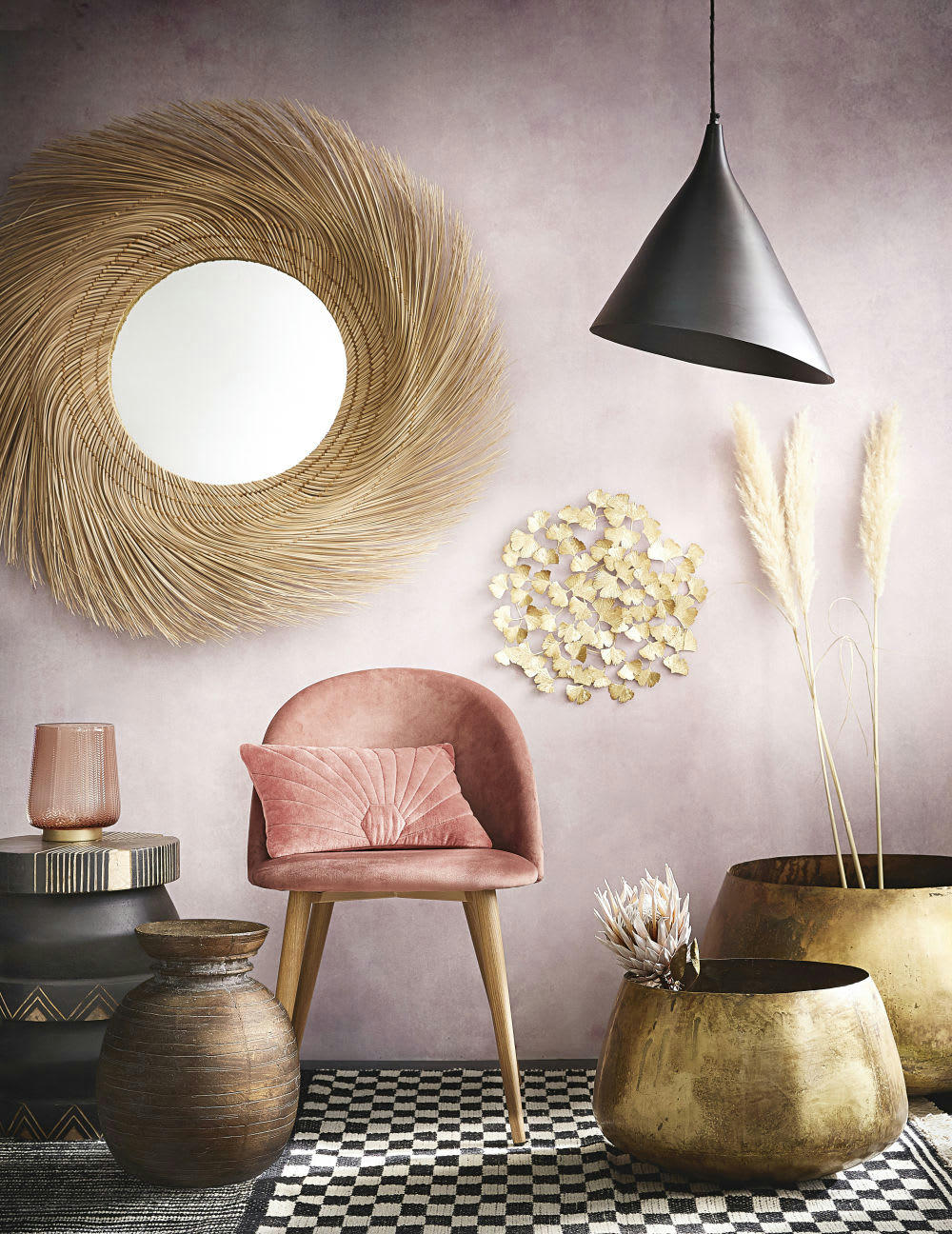 CIRCLE GINKGO - Déco murale feuilles en métal doré 45x45