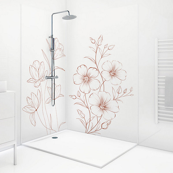 Lot de 2 panneaux de douche en aluminium (90x220 &120x220 cm)   profilés blanc - Charme - Terracotta