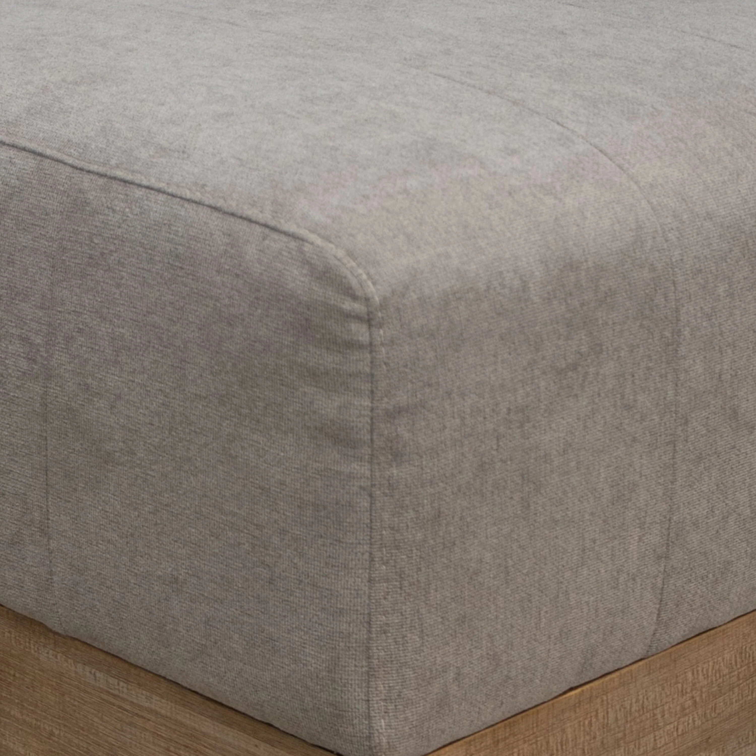 Sama Ottoman, 28 Inch, Solid Pine Wood, 28 Inch, Almond Gray Polyester