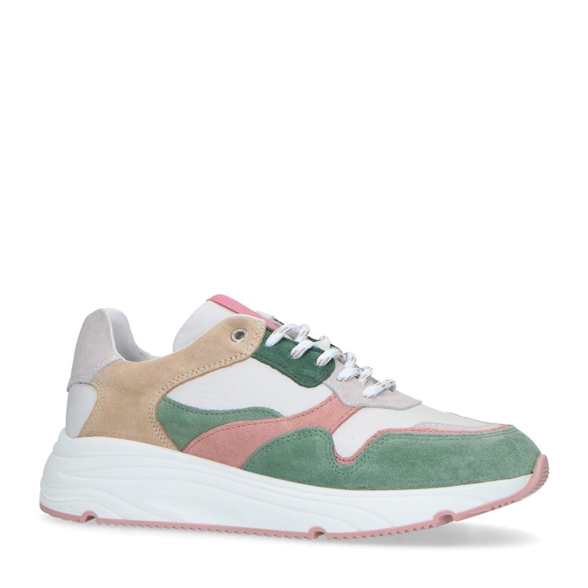 Manfield Groene suède sneakers met pasteltinten