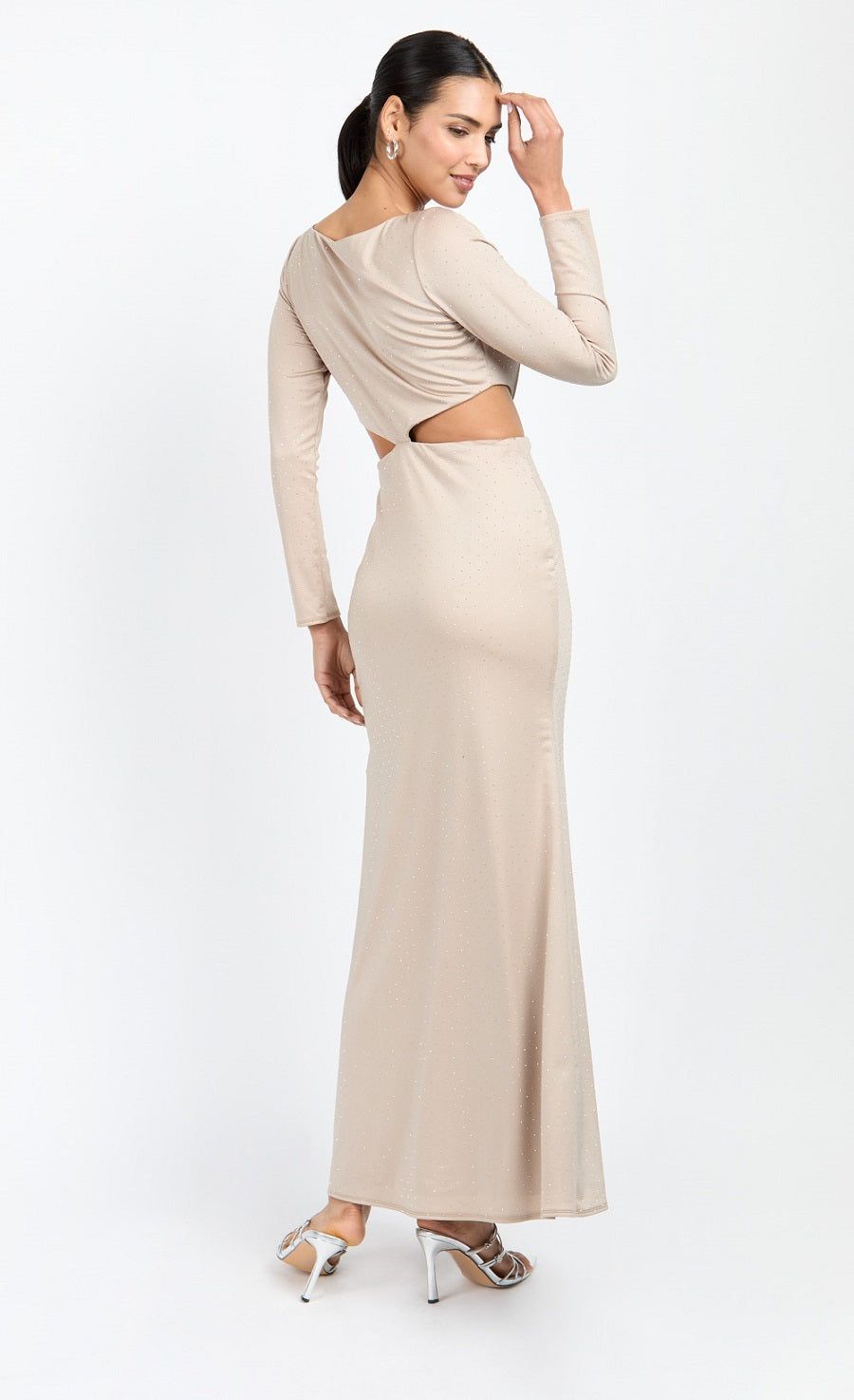Little Mistress Mink Slinky Embellished Maxi Dress