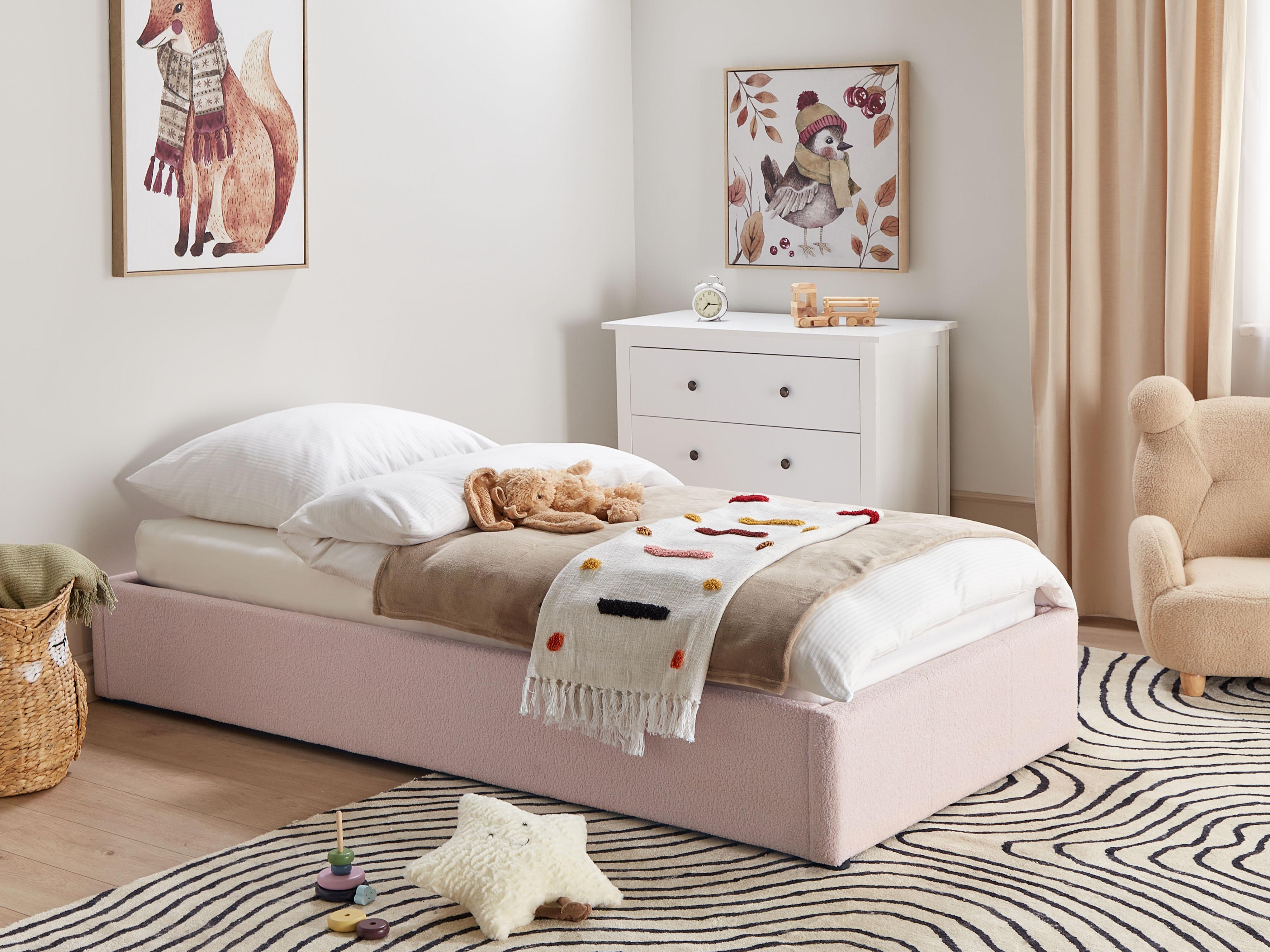 Ottoman Bed without Headboard Boucle DINAN 90 x 200 cm (EU Single) Pastel Pink