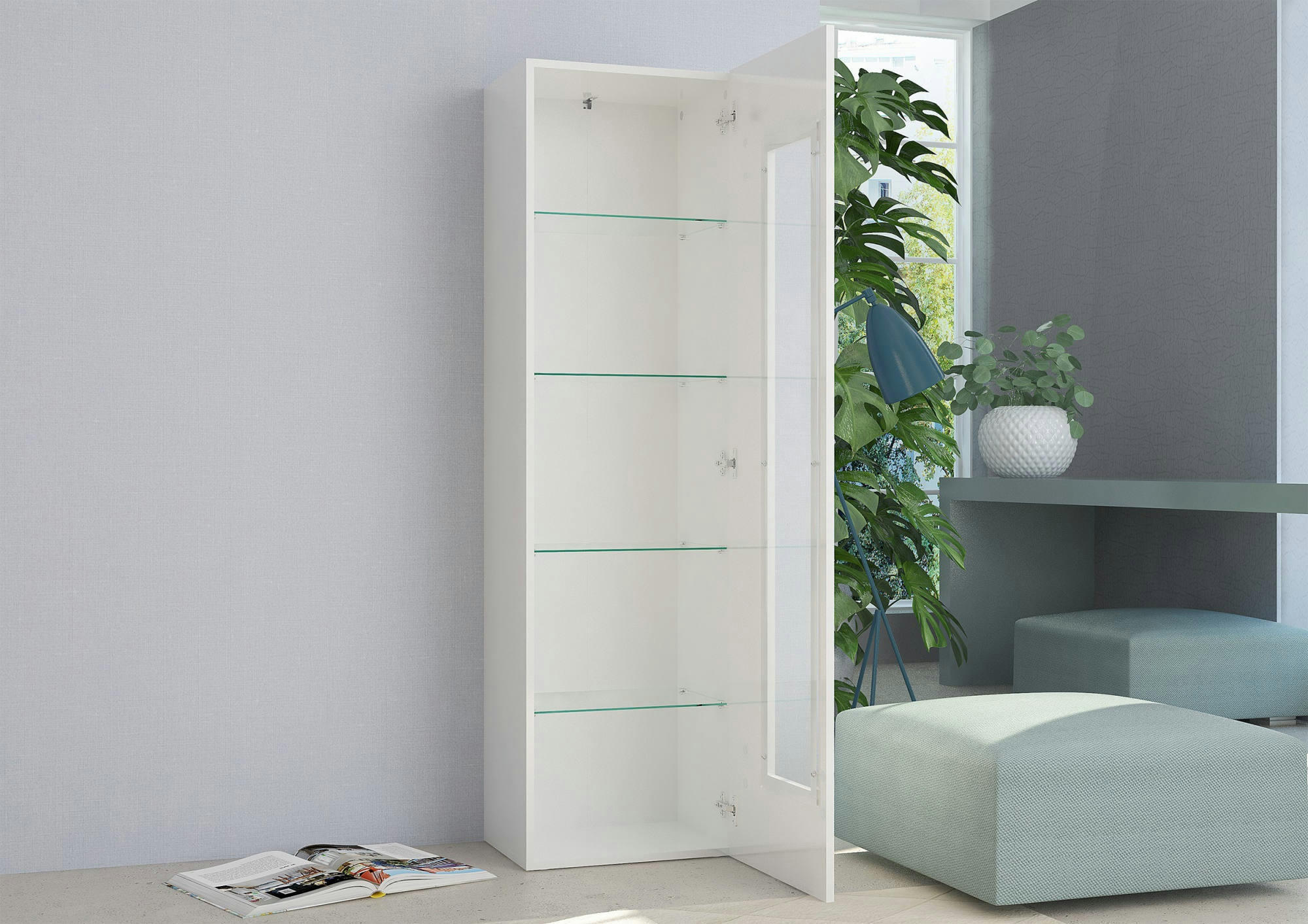 MIMMO - Armoire une porte effet bois blanc brillant 45x34h162 cm