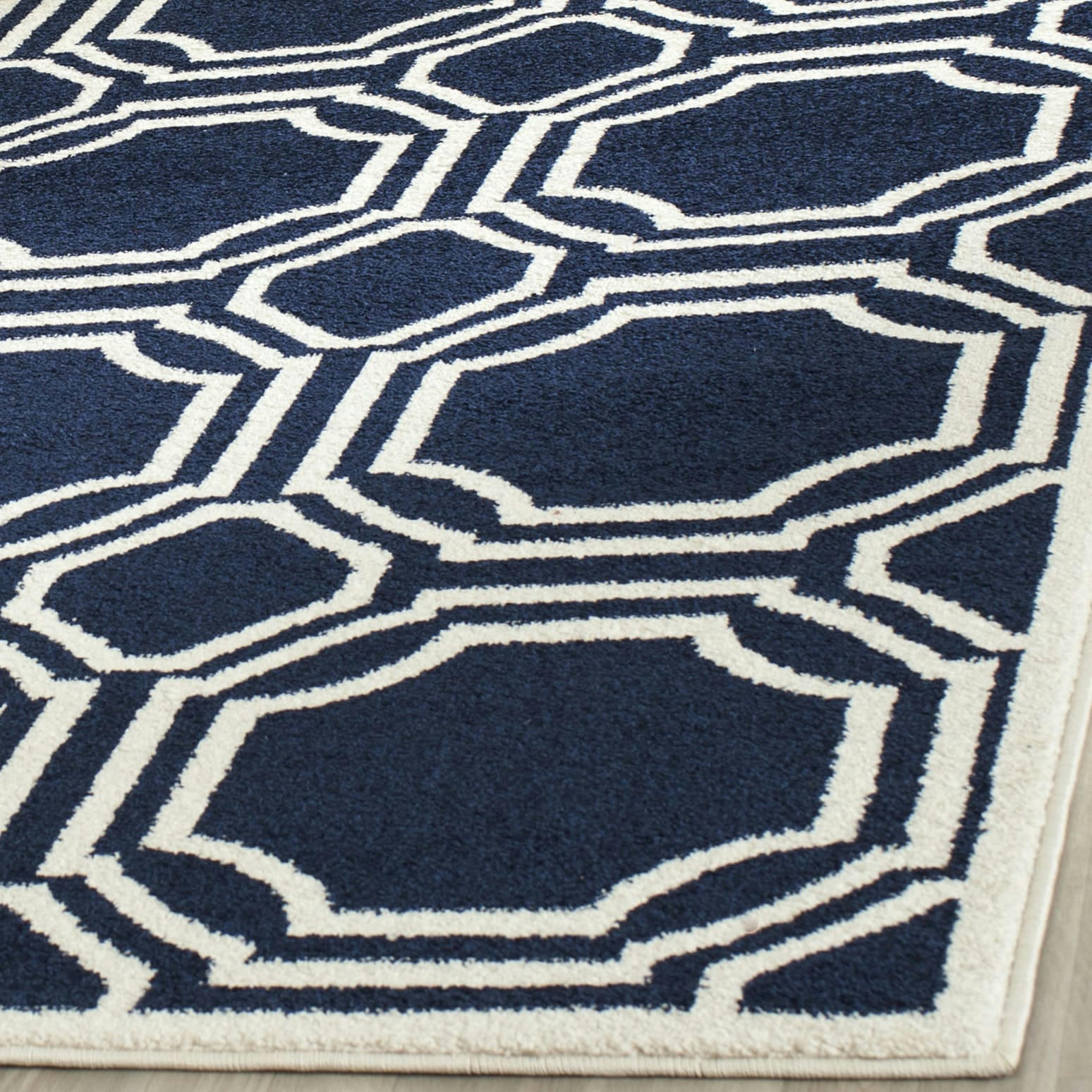 AMHERST - Tapis interieur & exterieur en bleu marine & ivoire, 69 x 213 cm