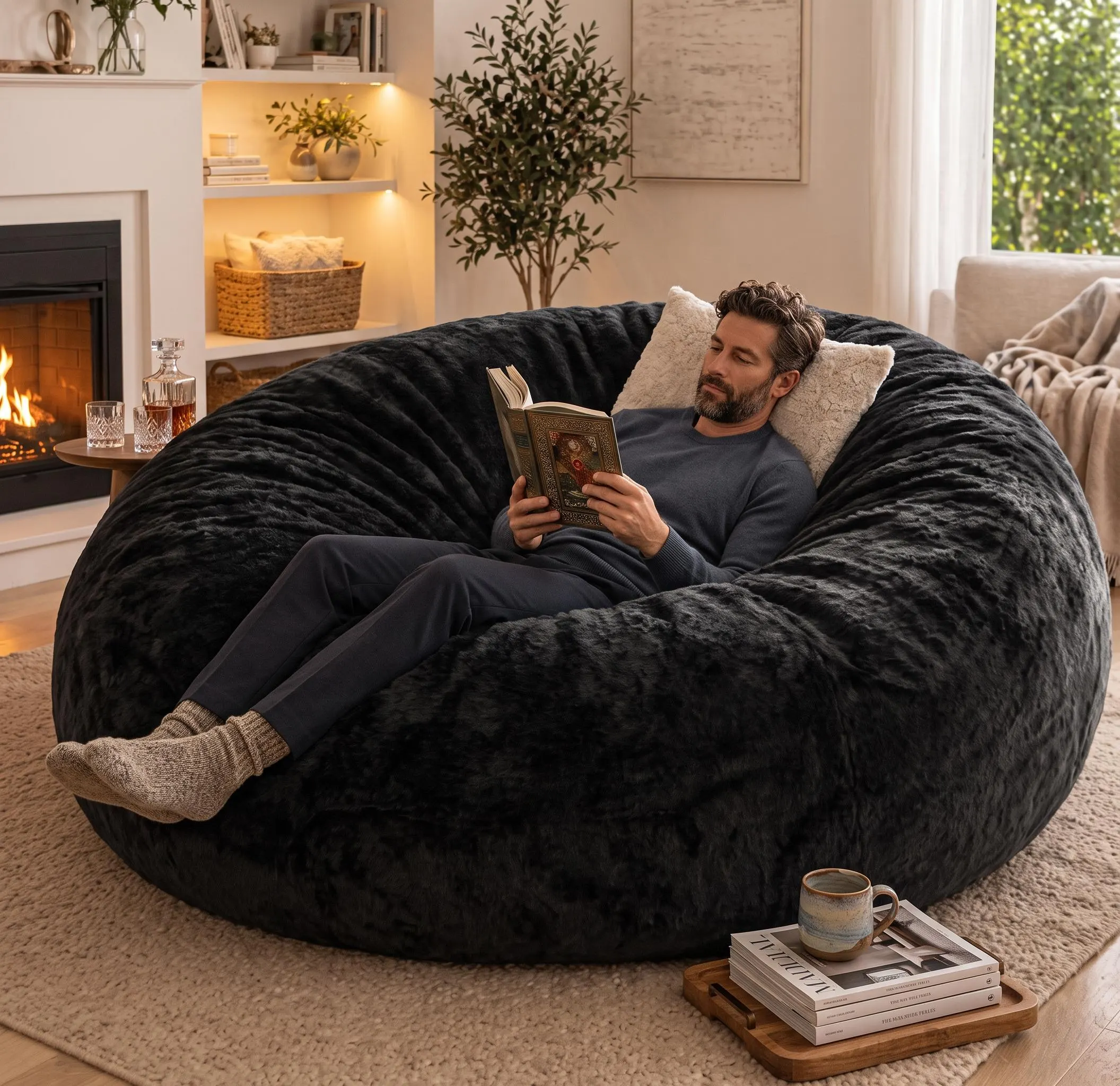 Giant Bean Bag Chair for Adults, 4 FT Memory Foam Lounger, Soft Washable Cover, Cozy Reading Nook Seat, Dorm & Living Room Gift Idea