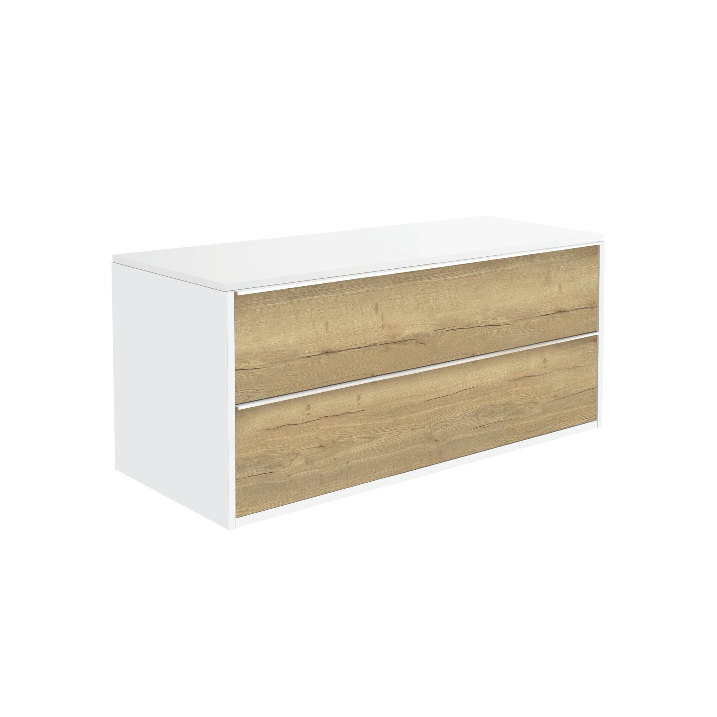 BORDER - Meuble de salle de bain 120cm Chêne  Meuble +  Plan Mélaminé