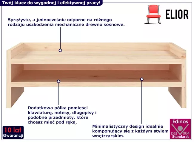 Nadstawka na biurko z naturalnego drewna sosnowego - Orvon