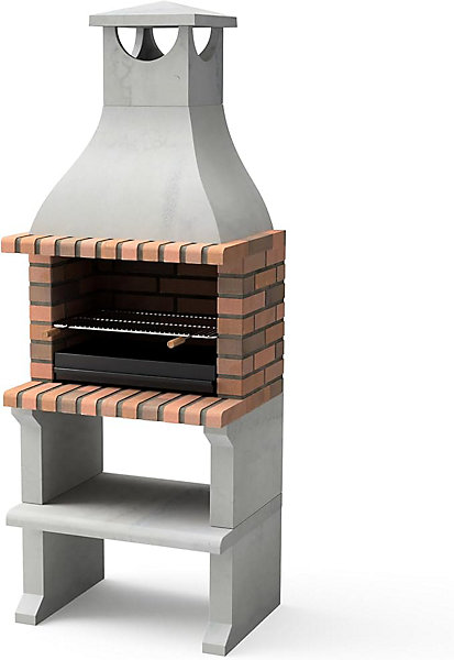 MOVELAR - Barbecue en Béton Préfabriqué pour Bois et Charbon PACK 1 RAGUSA (Gris/Terre Cuite - 152x58x207 cm) M00902 - Extérieur