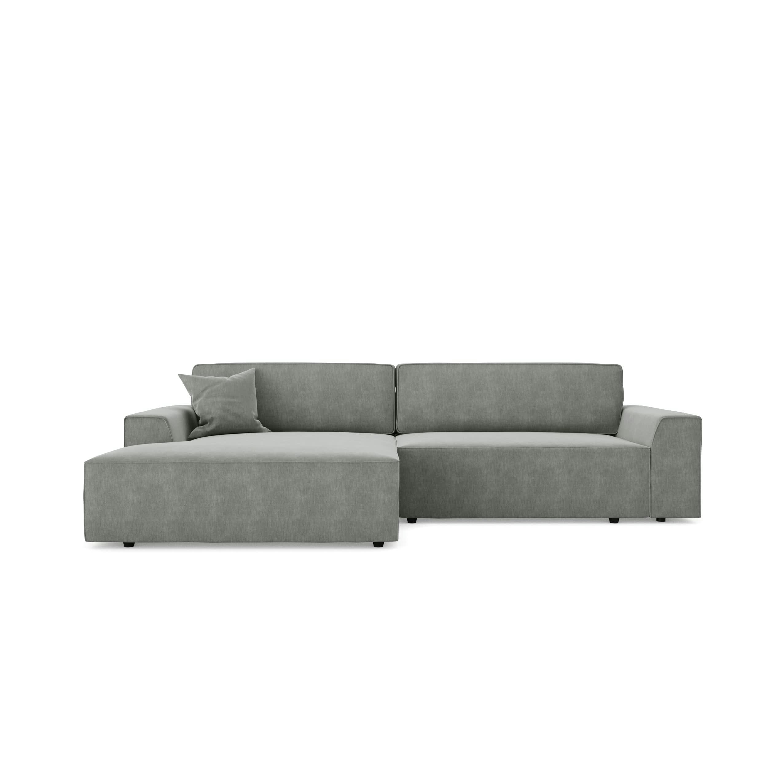 ELIOTT - Canapé angle gauche convertible coffre velours gris 300x174cm