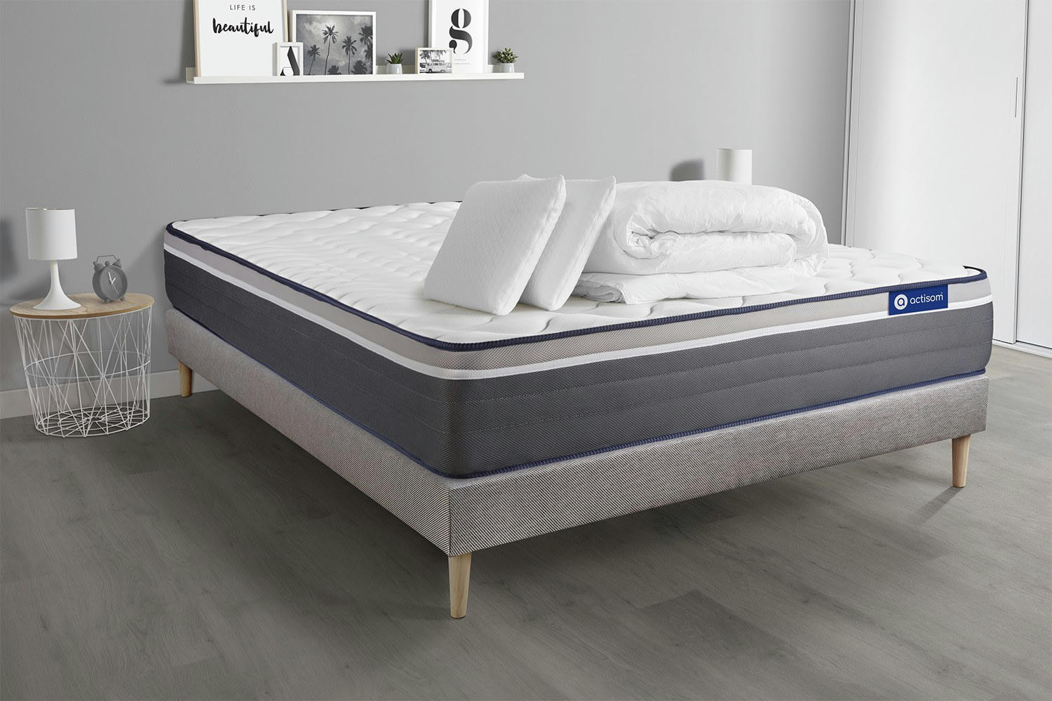 ACTIMEMO PLUS - Pack prêt à dormir 160x200 cm sommier kit gris