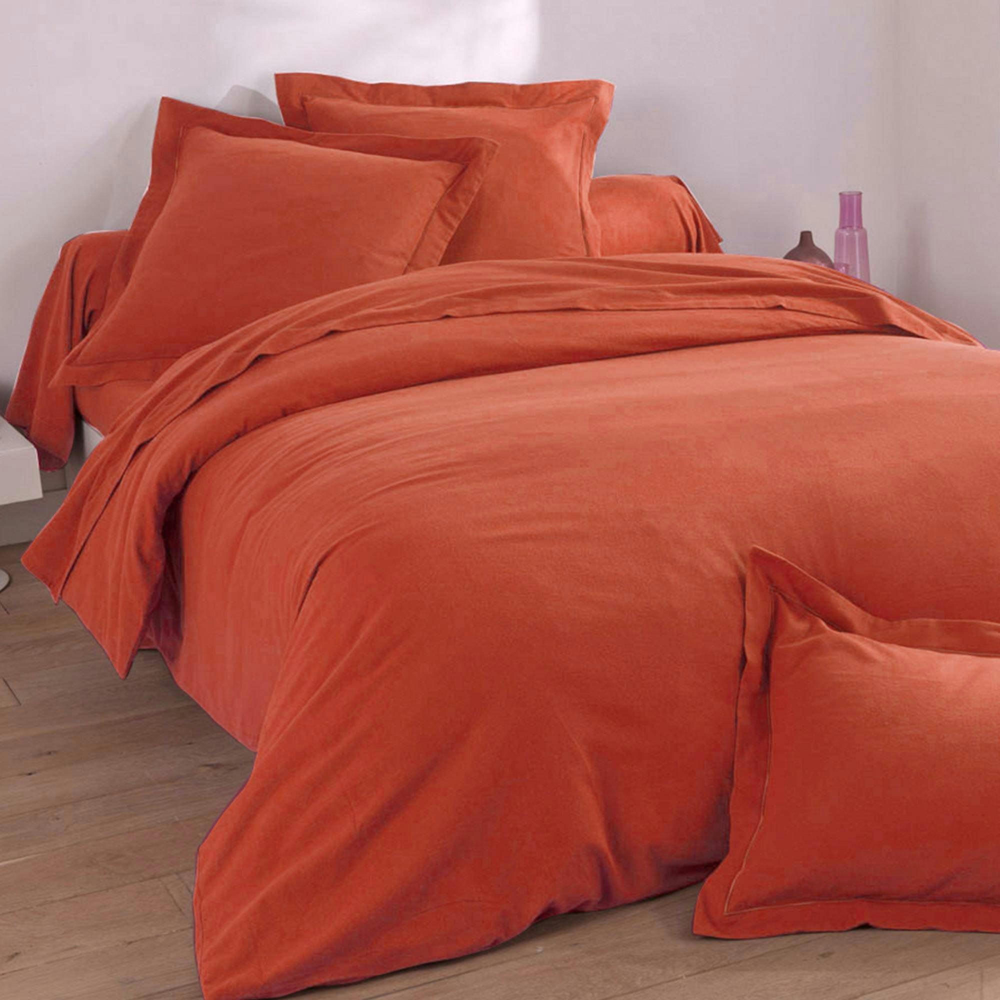 FLANELLE UNIE - Taie volant 50x70 orange terracotta en coton