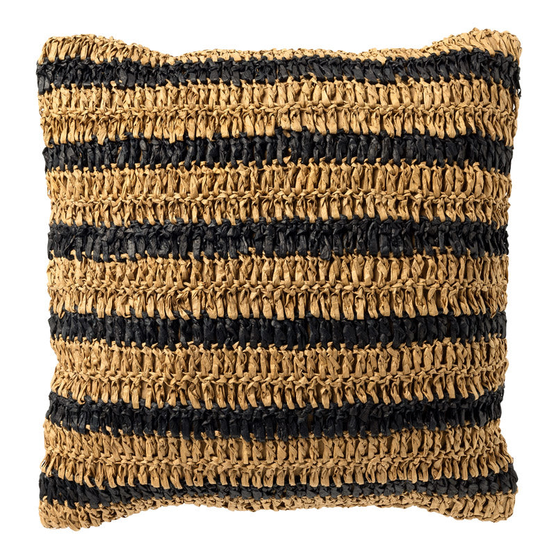 ANTONY - kussenhoes 45x45 cm - strepen van raffia - Raven - zwart, bruin