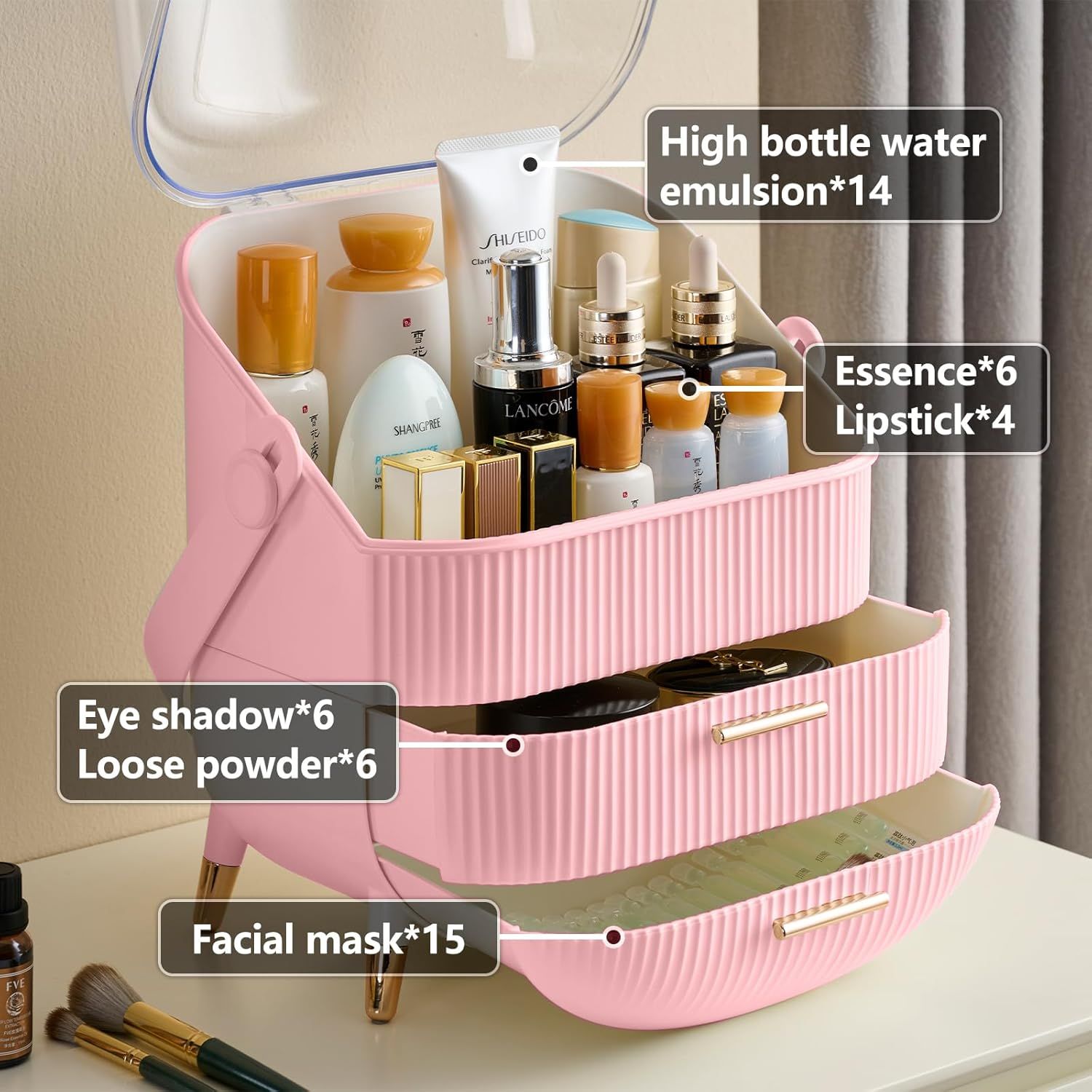 SHEONLY Cosmetic Makeup Storage Organiser Skincare Display Box Case With Portable Handle