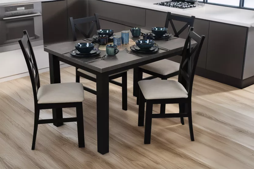 Zestaw stół 120x80 z 4 krzesłami M005-4 Czarny/Beton