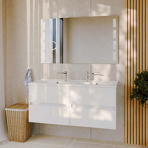 Meuble double vasque 120 cm ROSALY avec miroir Excell Plus- - Plan vasque en Résine