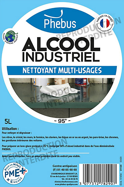 Alcool industriel nettoyant multi-usages 95° Phebus 5L