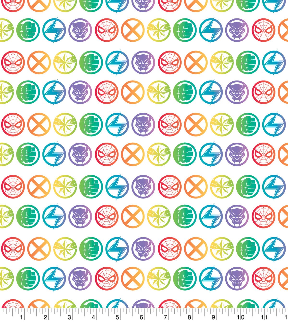 Marvel Rainbow Pride on White Cotton Fabric