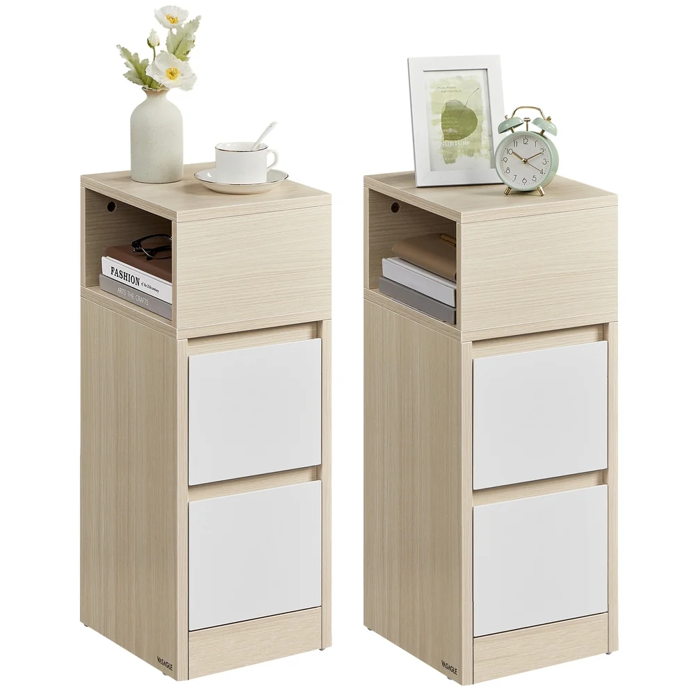 Kailyn Collection - Table de chevet étroite avec 2 tiroirs et compartiment