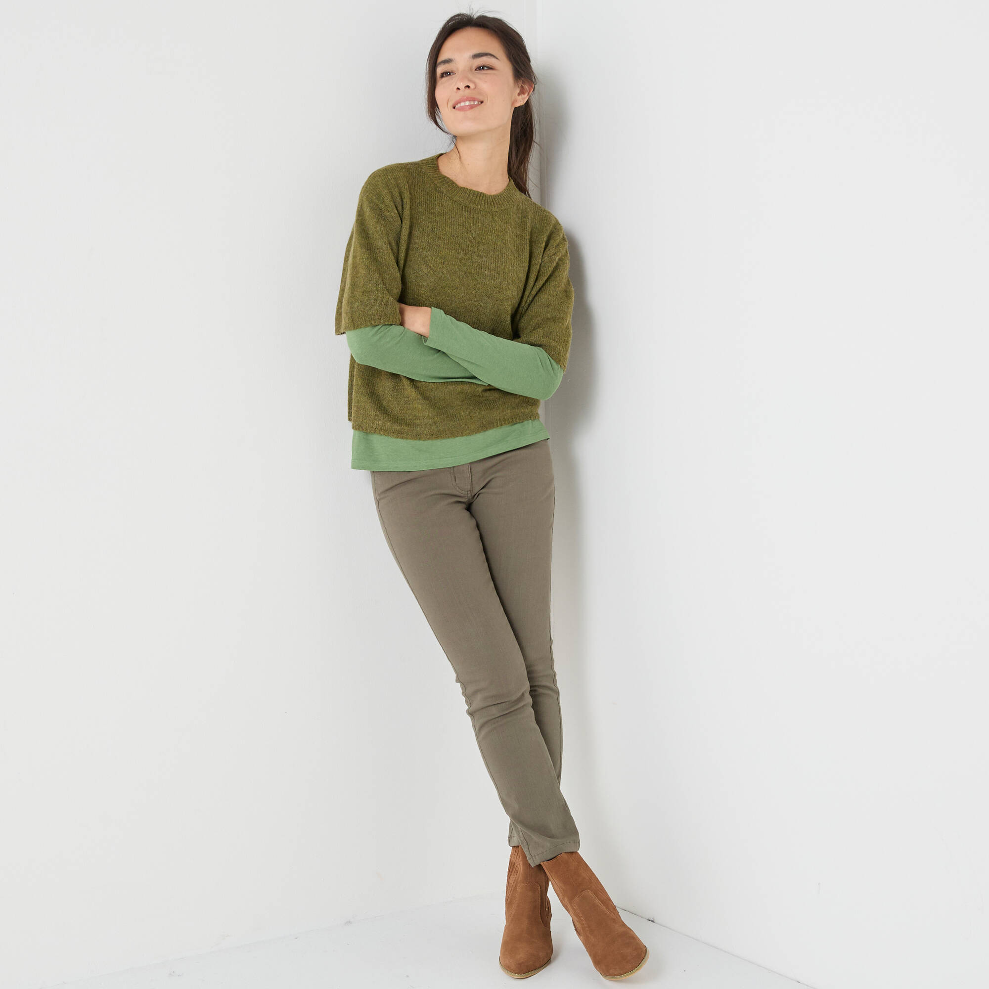 Pull loose manches coudes, laine et mohair mélangés