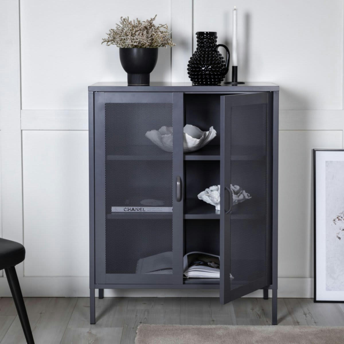 JINKA - Buffet bas industriel 2 portes en métal gris