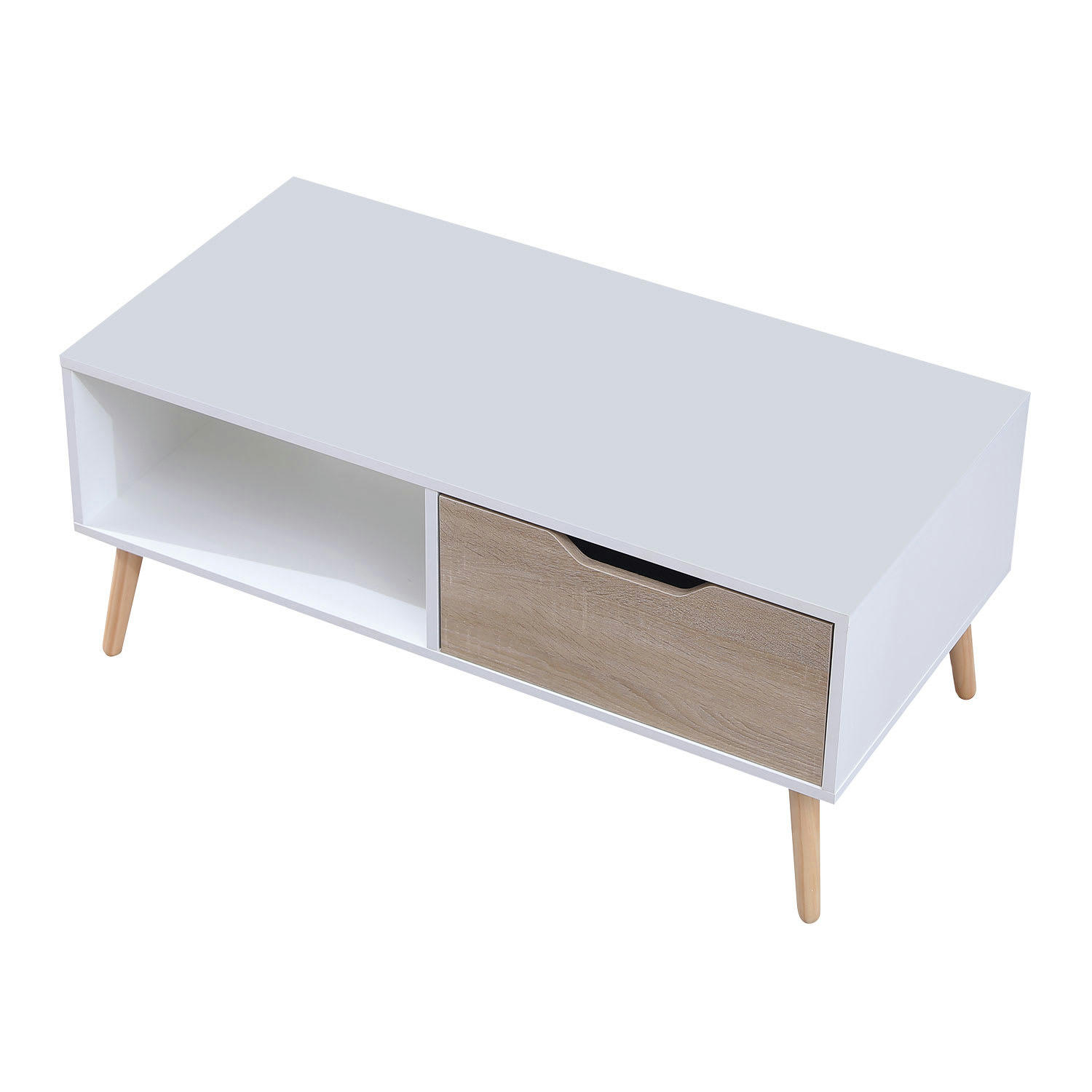 FREJA - Table basse style scandinave blanche avec tiroir