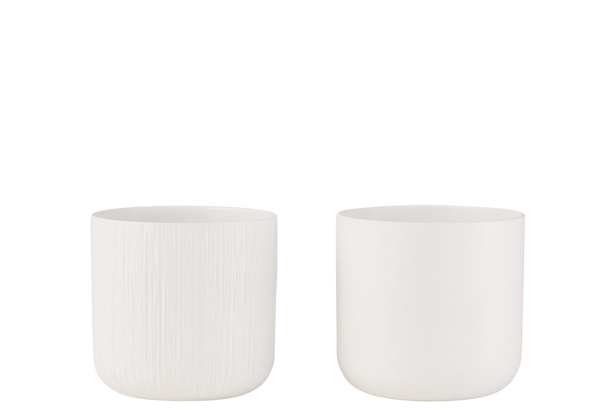 J-Line bloempot Gen - keramiek - wit - large - 2 stuks - Ø 18.5 cm