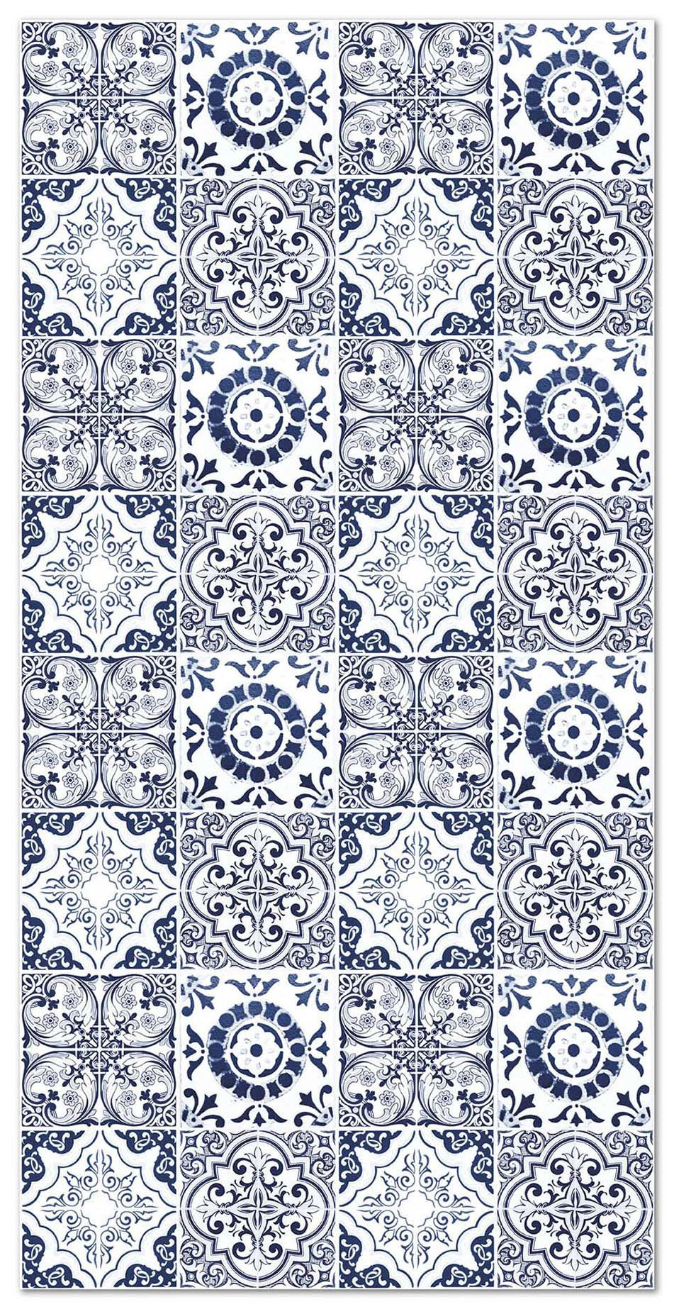 ALFOMBRAS AZULEJOS - Tapis vinyle carreaux ciments grenade bleu 80x150cm