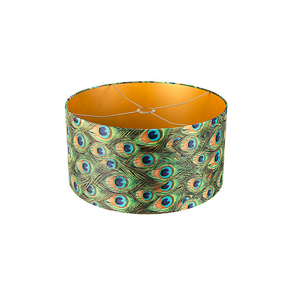 Abat-jour en velours motif paon 50/50/25 avec intérieur doré