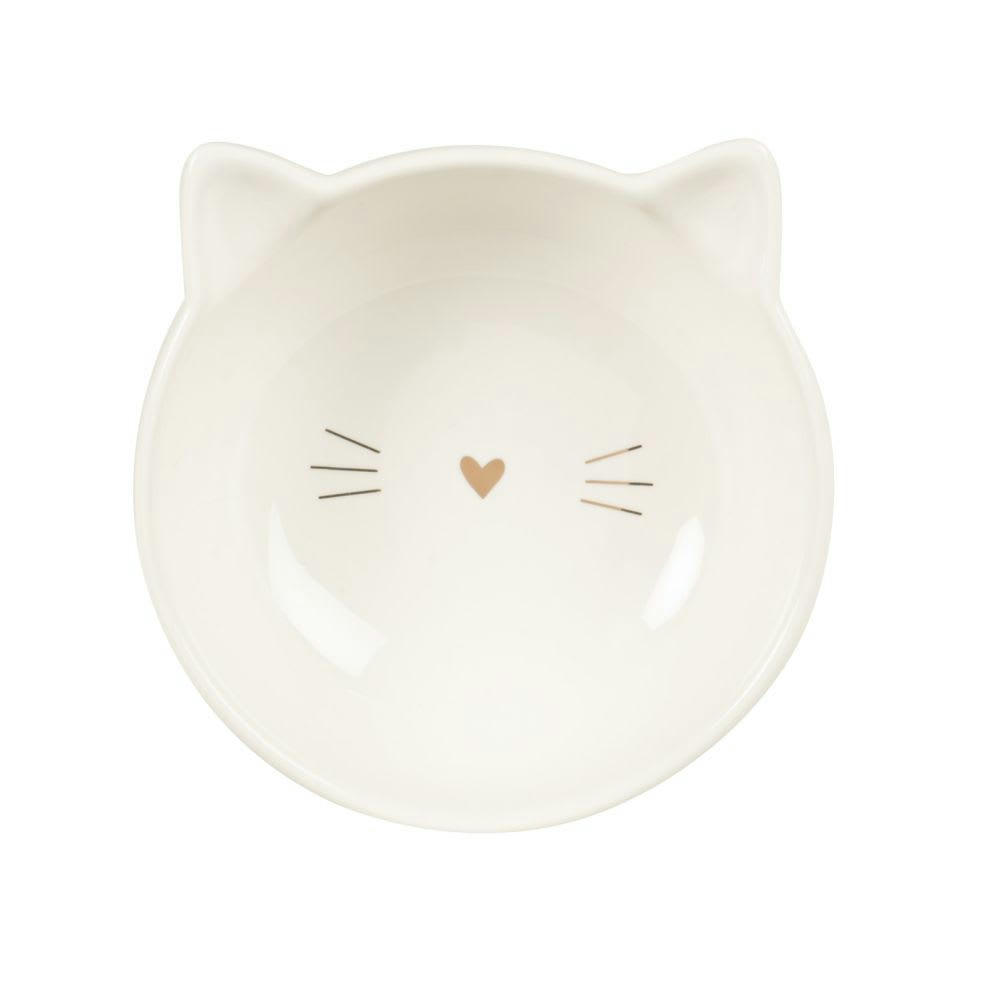 CHARLY - Gamelle pour chat en céramique blanche et dorée