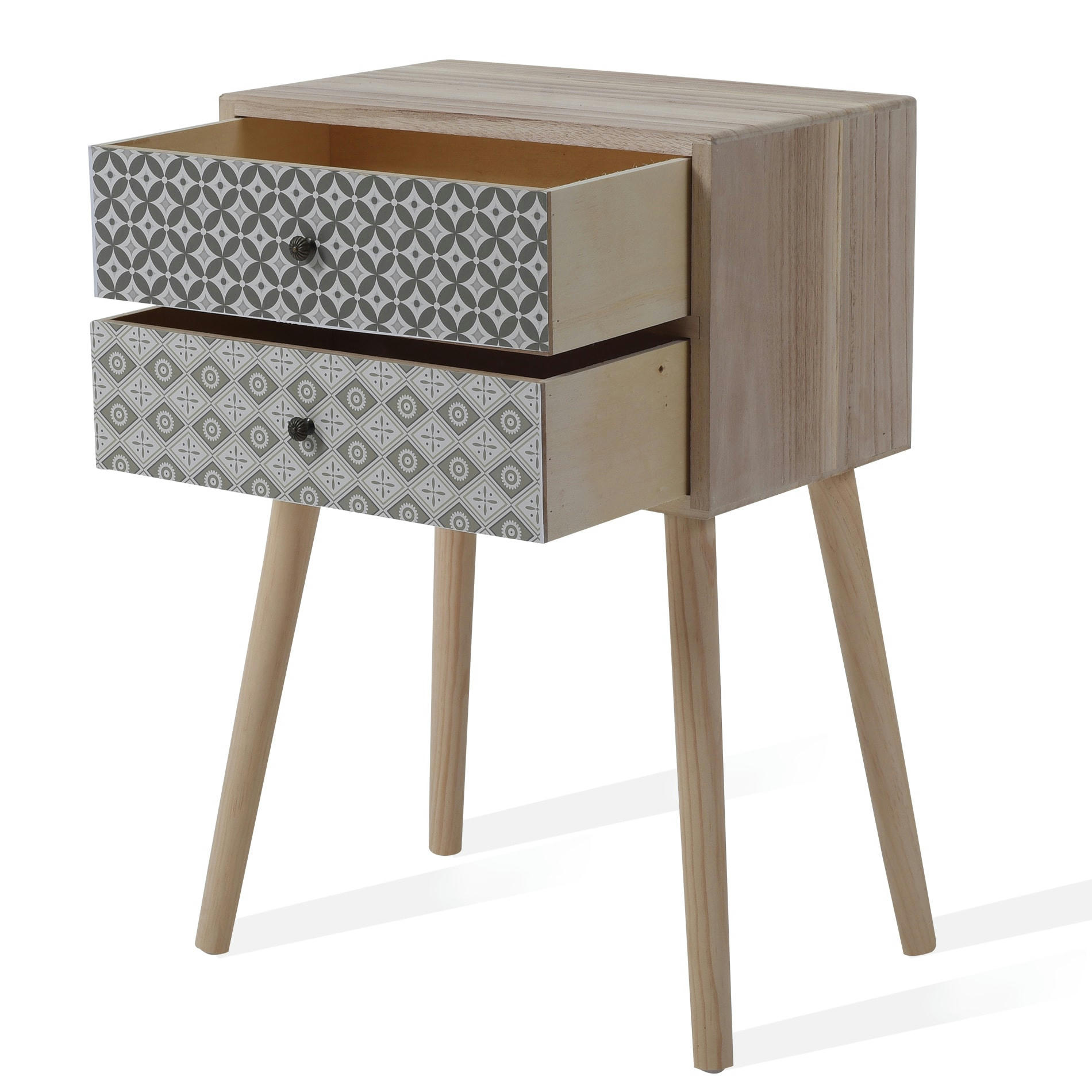 - Table de chevet majolique avec 2 tiroirs en bois marron