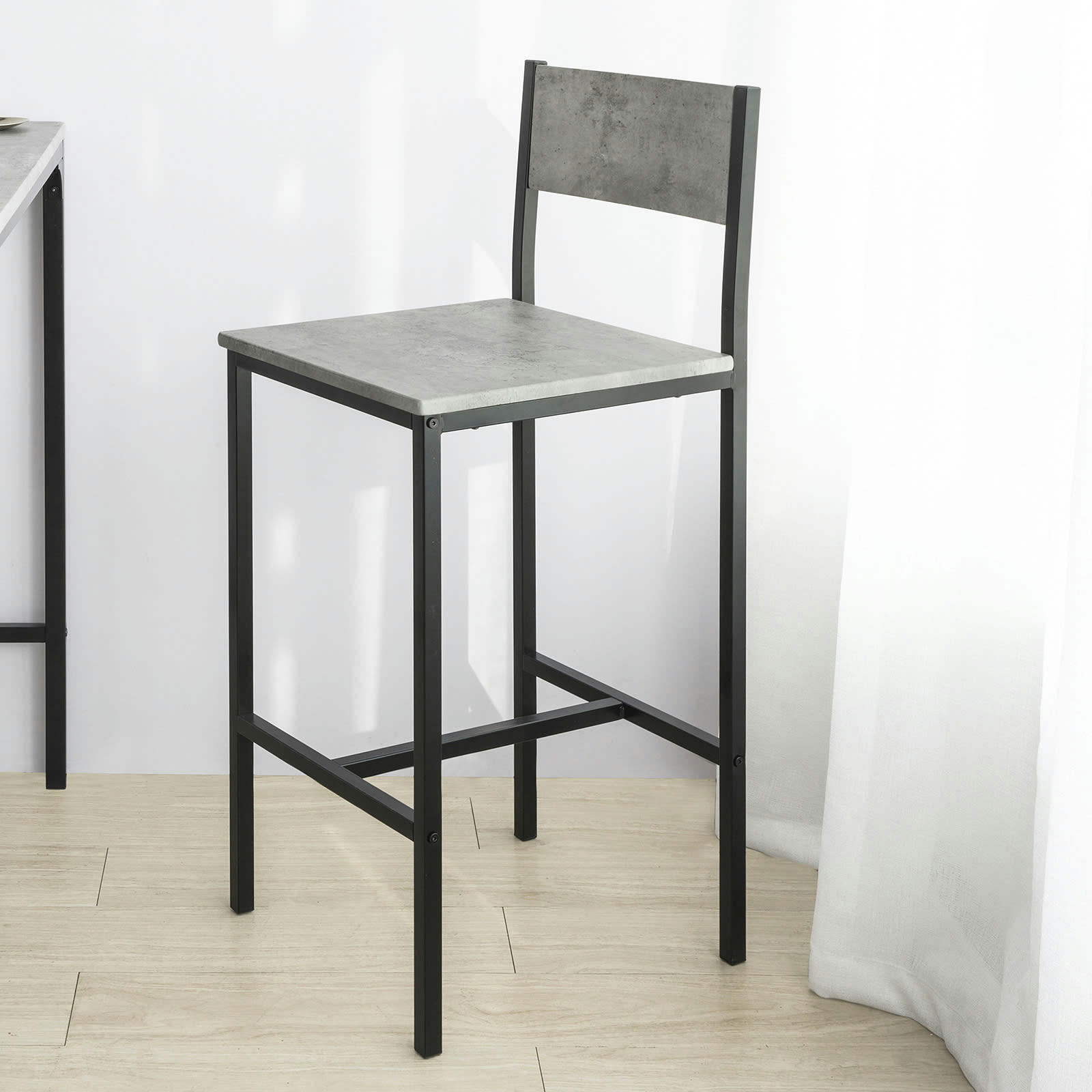 - Lot de 2 Chaises de Bar avec Repose-Pieds effet bois gris