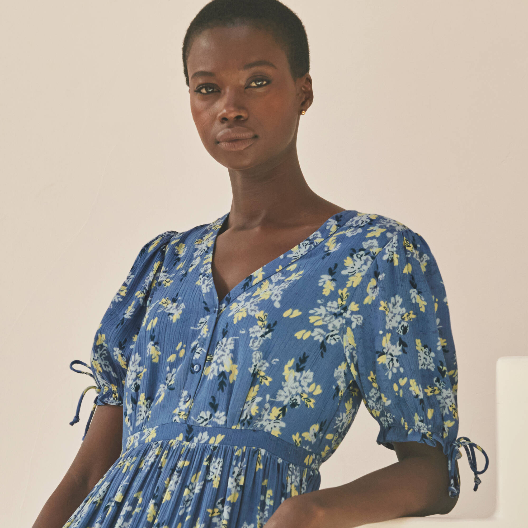 Robe imprimée manches courtes en crépon
