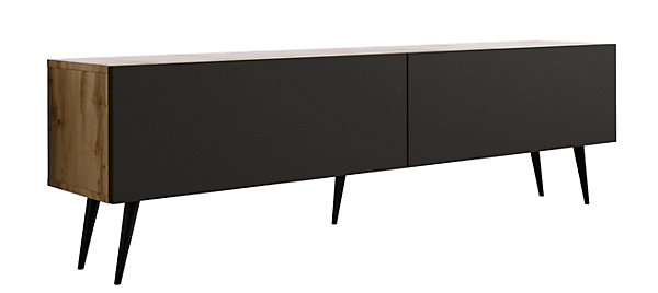 Meuble TV : Chêne Wotan / Noir Mat, Pieds Noirs, 170 X 52 X 32 Cm