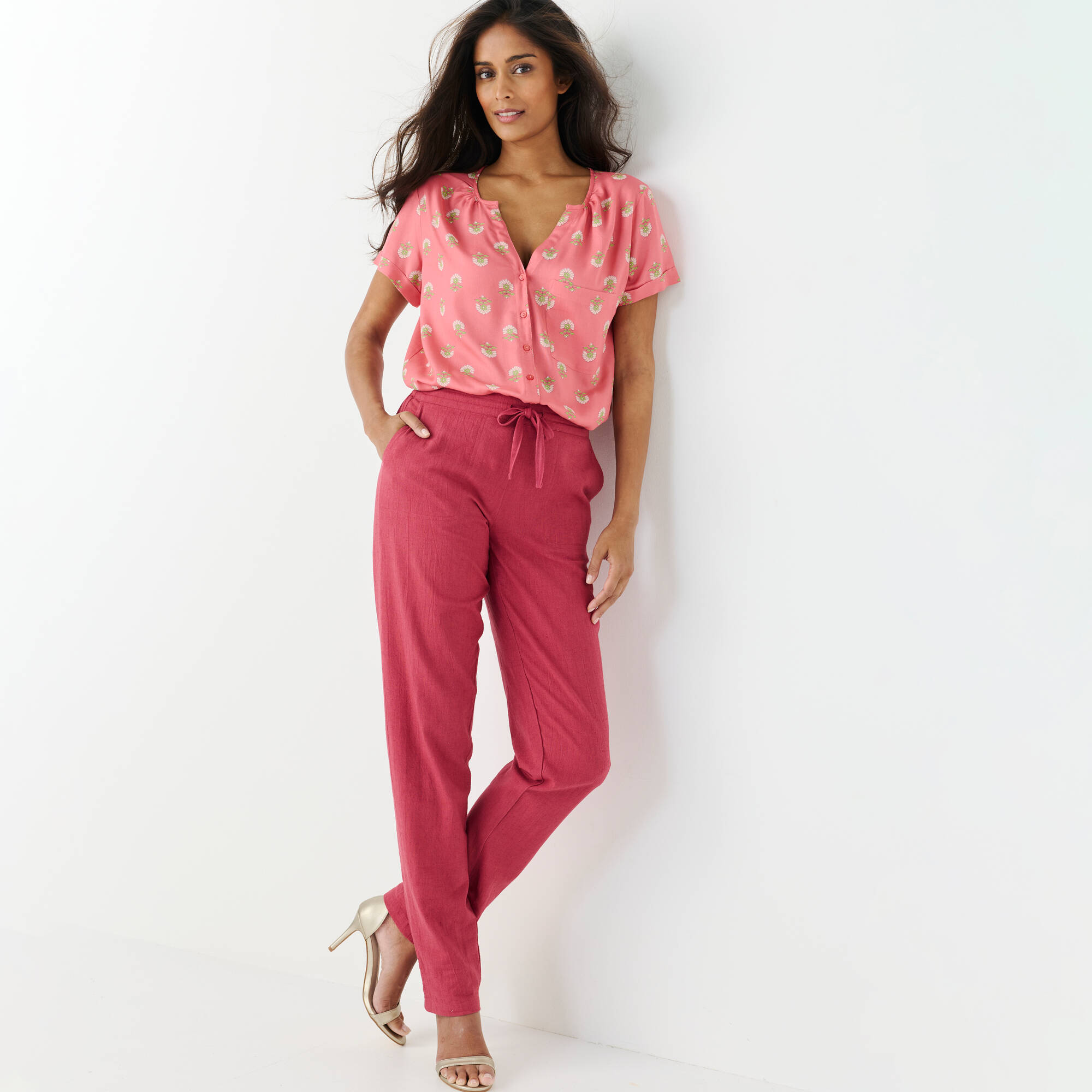 Pantalon fuselé fluide, lin-coton