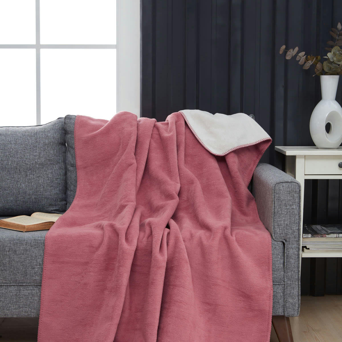 MAJYA - Plaid bi-face chaud Framboise 130x170 cm