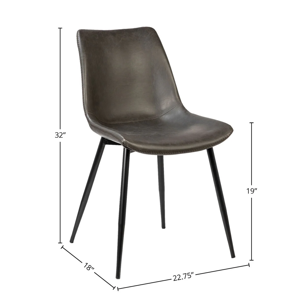 Remington PU Leather Upholstered Dining Chair, Dark Grey