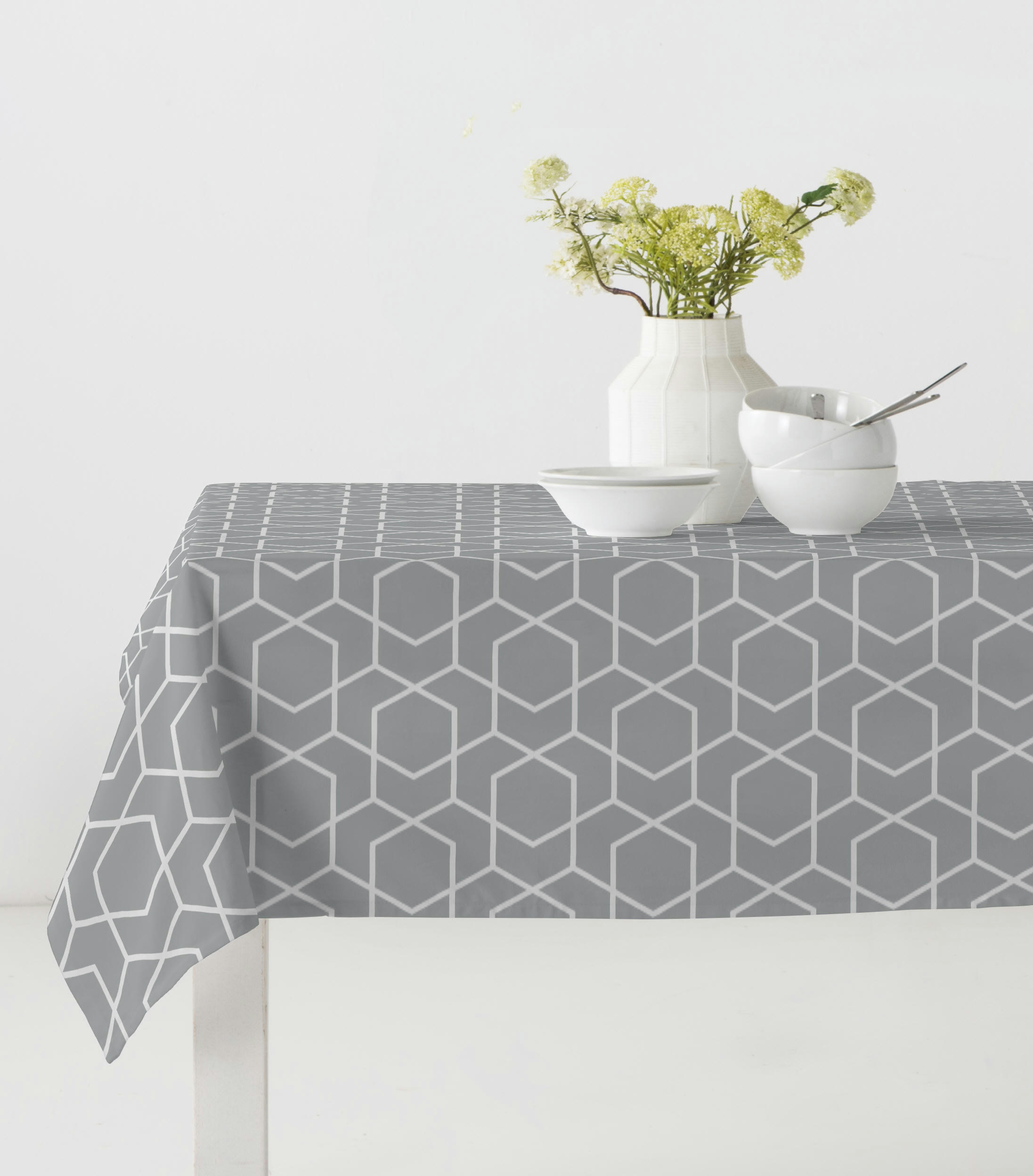 CONTRACT PLATA - Nappe en coton biologique antitâche imprimée argent 140x240 cm