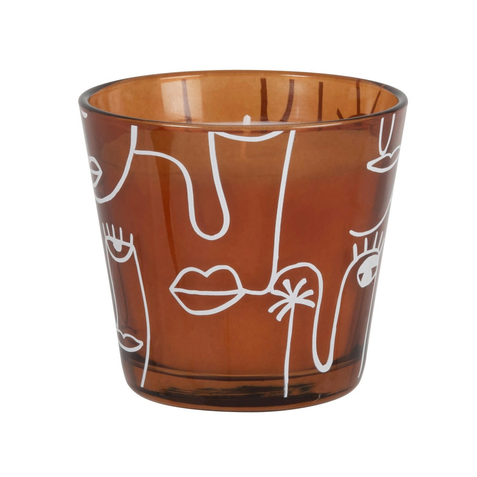 - Bougie parfumée en verre marron imprimé visages, 180g