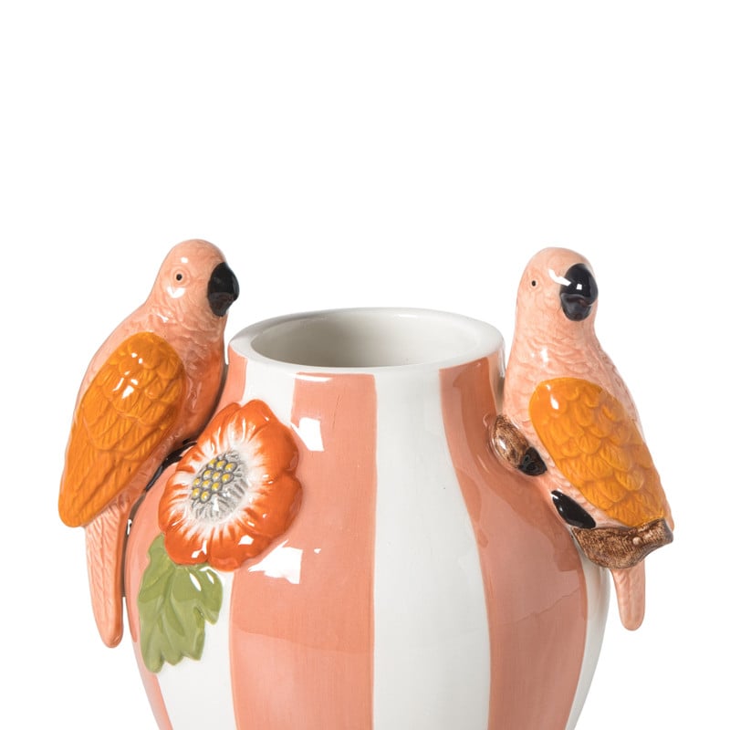 Vaas streep papegaai - roze - 17x14x18.2 cm