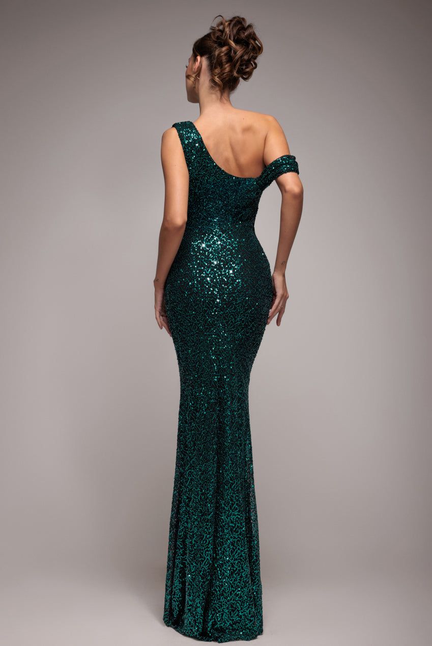 Goddiva Sequin Cowl One Shoulder Maxi Dress
